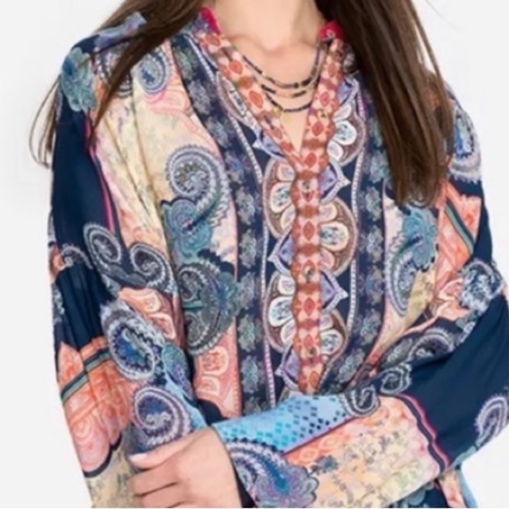 Johnny Was silk blend Onda Button Down Shirt NWT - Picture 3 of 11